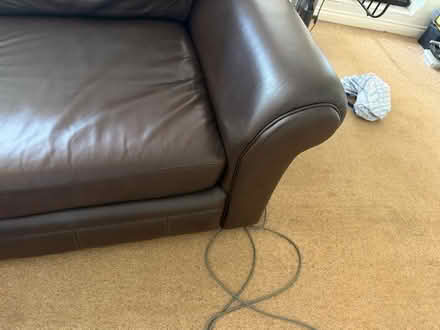 Photo of free Brown leather sofa in good condition. No rips or tears (Bucklesham IP10) #3