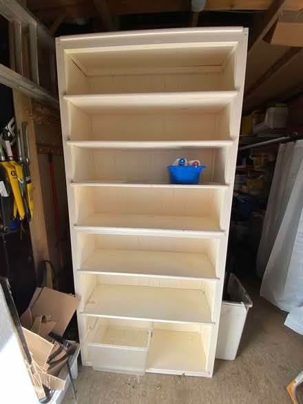 Photo of free White painted wood shelf unit. (Dereham NR20) #1