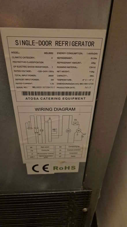 Photo of free Fridge (faulty) larder professional type 585X800X2100mm (College Town GU47) #1