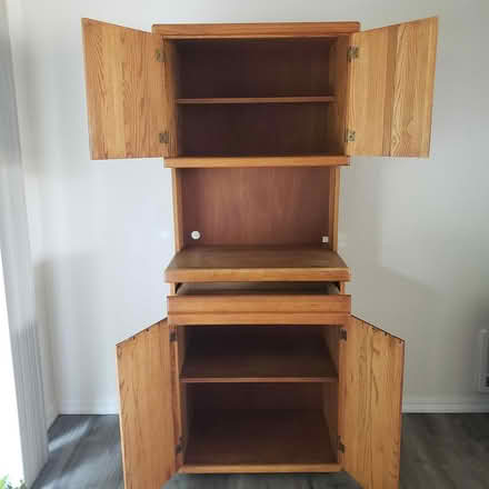 Photo of free Oak shelving/storage unit on wheels (Silverlake area, Everett) #2