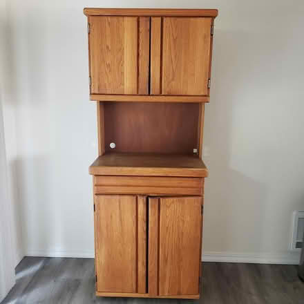 Photo of free Oak shelving/storage unit on wheels (Silverlake area, Everett) #1