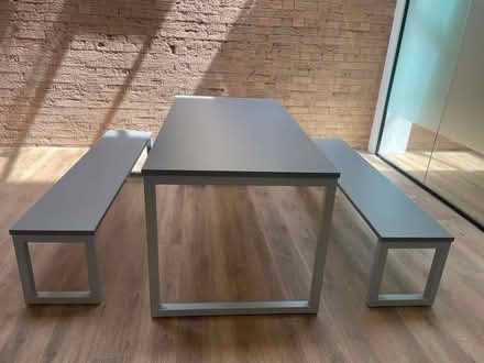 Photo of free Modern Grey Metal Dining Table and Two Benches Set – Good C (Clerkenwell WC1X) #2
