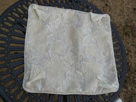 Photo of free 1 x cream jacquard cushion cover with tassels 18" x 18" (Kempsey WR5) #1