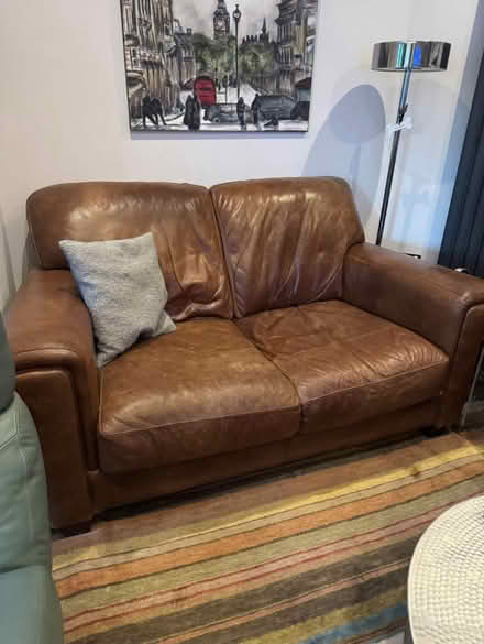 Photo of free Two Seater brown leather sofa (Fulham SW6) #1