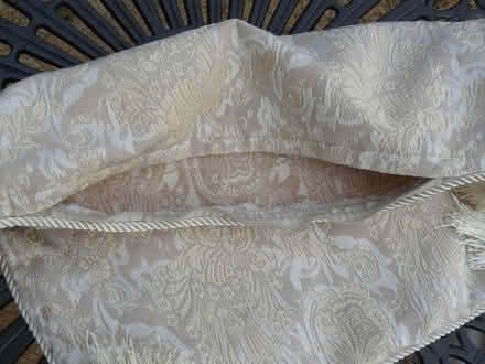 Photo of free 1 x cream jacquard cushion cover with tassels 18" x 18" (Kempsey WR5) #2