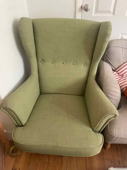 Photo of free IKEA wingback armchair and matching footstool (Greenwich SE10) #1