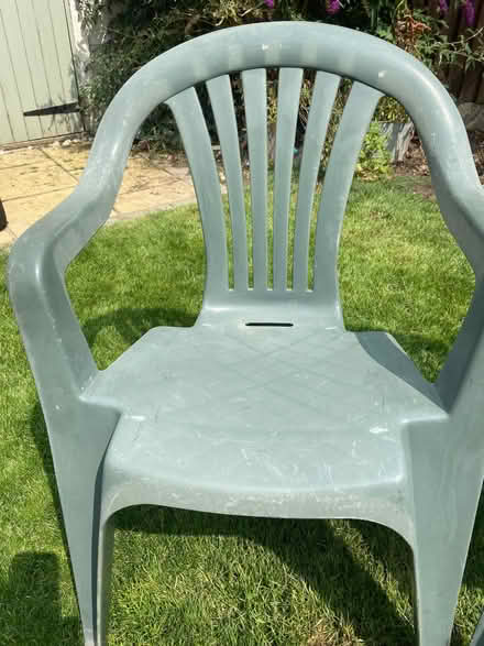 Photo of free 2 Green plastic garden chairs (Milton PO3) #2