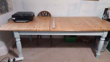 Photo of free Large pine ikea table with painted legs (Bents Green S11) #1