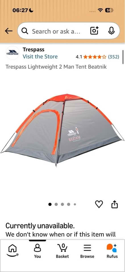 Photo of free Trespass Beatnik 2-Person Tent (Combe Down BA2) #1