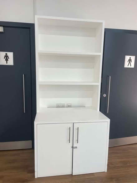 Photo of free White MDF Storage Unit with Shelves and Cupboards – Used Con (Clerkenwell WC1X) #1