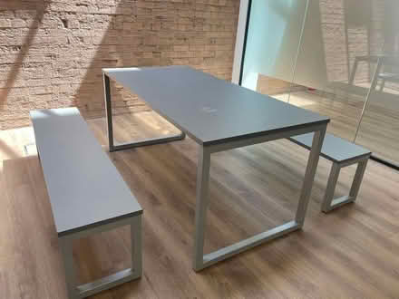 Photo of free Modern Grey Metal Dining Table and Two Benches Set – Good C (Clerkenwell WC1X) #1