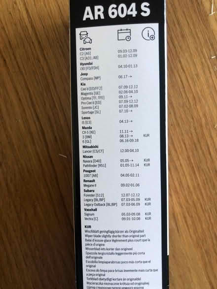 Photo of free Bosch front wiper blades (AR 604 S) (2 mi from Chipping Norton OX7) #1