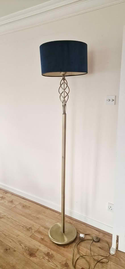 Photo of free Brass Floor Lamp with blue shade (Sundridge Park) #2