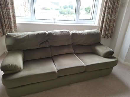 Photo of free green draylon 3 piece suite. 3 seater, 2 seater 1 chair (Meole Brace SY3) #1