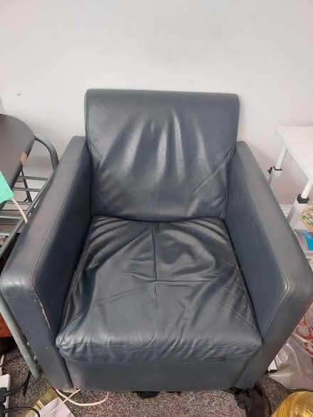 Photo of free Blue leather Armchair (Little Horton BD7) #2