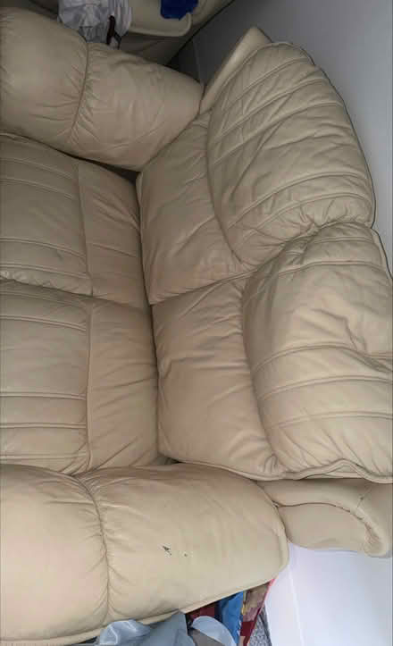 Photo of free Cream leather two seater sofas and footstall (Rochford SS4) #2