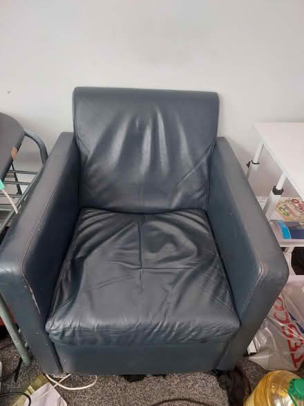 Photo of free Blue leather Armchair (Little Horton BD7) #1