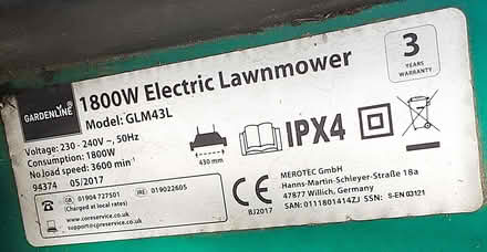 Photo of free 1800 watt lawn mover (Milford DE56) #1