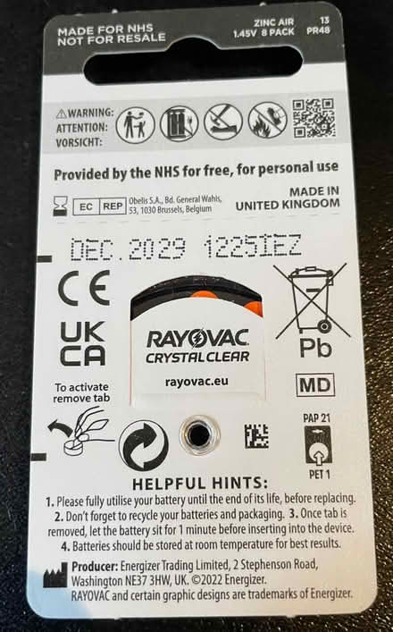 Photo of free Rayovac Hearing Aid Batteries (Collier Row RM1) #2