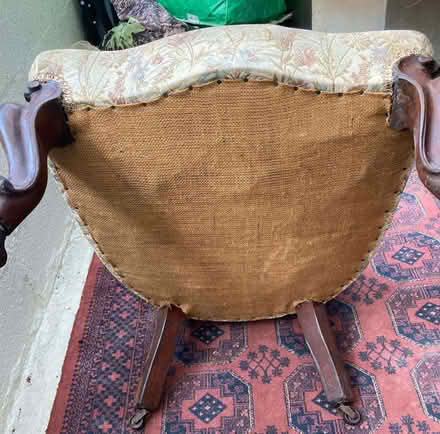 Photo of free Victorian Balloon chair, mahogany frame, re-upholstered (Stroud GL5) #4