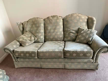 Photo of free Sage green three seater sofa and matching armchair (Malvern Link WR14) #1