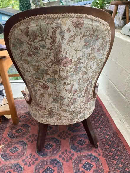 Photo of free Victorian Balloon chair, mahogany frame, re-upholstered (Stroud GL5) #3