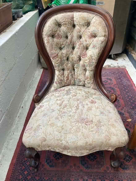 Photo of free Victorian Balloon chair, mahogany frame, re-upholstered (Stroud GL5) #1