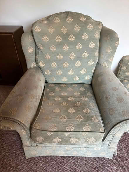Photo of free Sage green three seater sofa and matching armchair (Malvern Link WR14) #2
