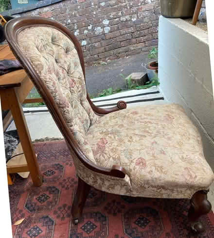 Photo of free Victorian Balloon chair, mahogany frame, re-upholstered (Stroud GL5) #2