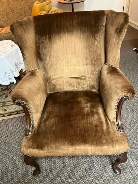 Photo of free Brown velour antique winged chair (Los Gatos nr Daves/Winchester) #1