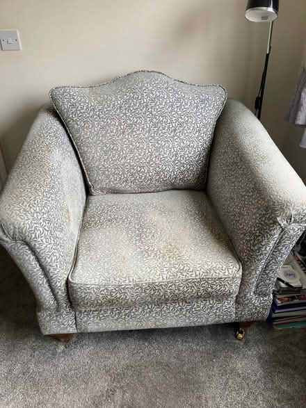Photo of free Grey upholstered armchair. Collection only BB10. (Brownside BB10) #1