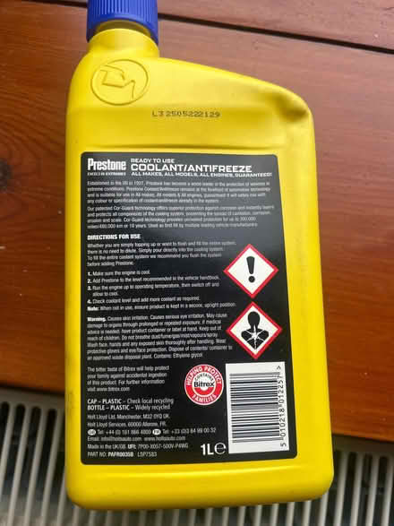 Photo of free Coolant Antifreeze (Lindal-in-Furness LA12) #2