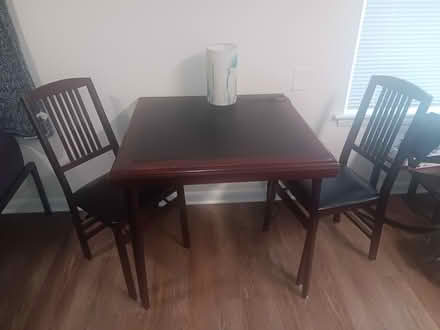 Photo of free Wooden card table n 2 chairs (Lynchburg. Long meadows drive) #1