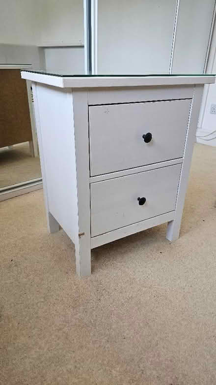 Photo of free Ikea bedside table, 2 drawers, glass top (Townsend AL3) #1