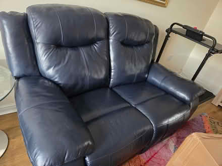 Photo of free Blue leather sofa (Danderhall dalkeith. EH22) #1
