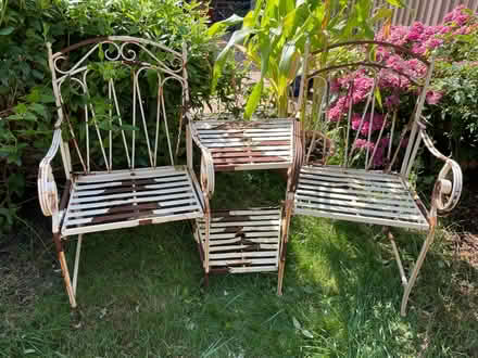 Photo of free Linked metal chairs with table (Bernards Heath AL3) #1