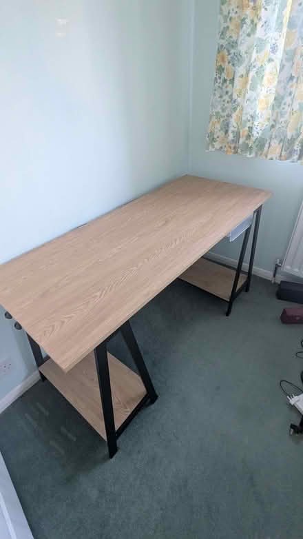 Photo of free Wooden Desk with Shelf & Drawer (Oak-Effect, Good Condition) (West Bletchley MK3) #1