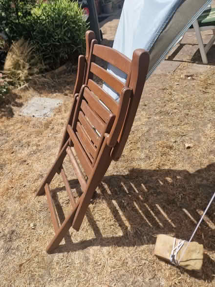 Photo of free Hardwood Garden chairs x5 with seat pads. (Enfield EN2) #1