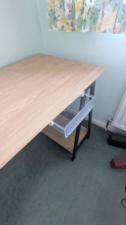 Photo of free Wooden Desk with Shelf & Drawer (Oak-Effect, Good Condition) (West Bletchley MK3) #3