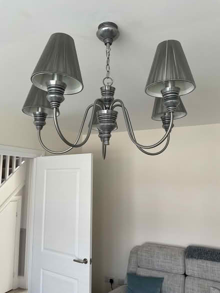 Photo of free Premium Luxury 5-Arm Pewter Ceiling Light Chandelier & Shade (Henhull CW5) #1