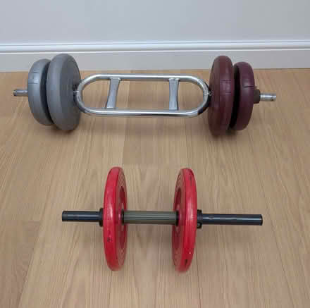 Photo of free Weights - a curling bar and dumbell (Whittle Hall WA5) #1