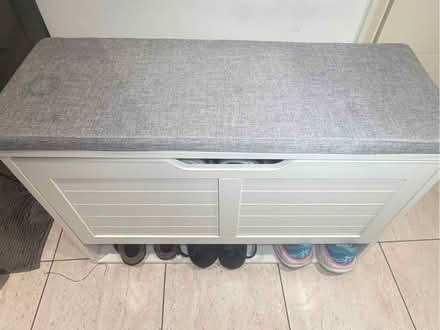 Photo of free White Wood Shoe Storage Bench with Grey Cushion (Bellingham SE6) #4