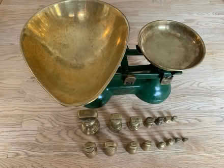 Photo of free Brass kitchen scales with weights (Uttoxeter ST14) #1