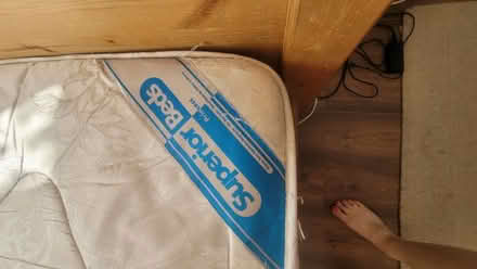Photo of free Double Wooden frame bed w mattress (Morden) #4