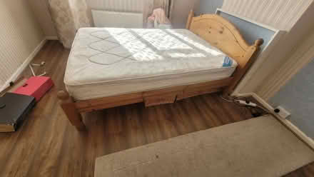 Photo of free Double Wooden frame bed w mattress (Morden) #3