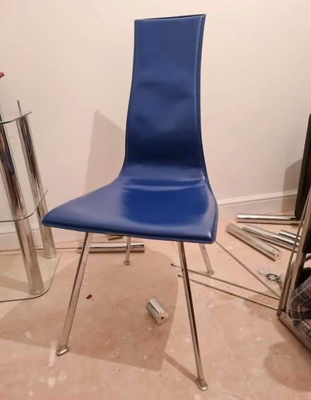 Photo of free 4 Blue Leather and Chrome Dining Chairs (Reddish SK5) #1