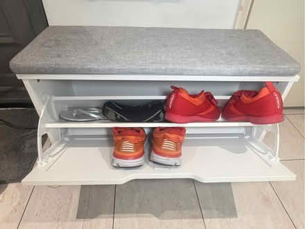 Photo of free White Wood Shoe Storage Bench with Grey Cushion (Bellingham SE6) #3