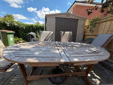 Photo of free patio table, 8 chairs cushions (Fair oak SO50 8DD) #3