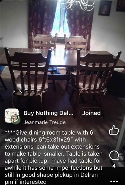 Photo of free Table with 6 wood chairs (Delran, NJ) #1