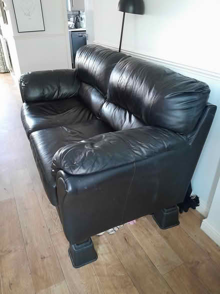 Photo of free 2 black leather settees (Walmley B76) #1
